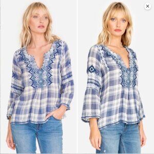 JOHNNY WAS Simonee Flare Plaid Blouse NWT $220